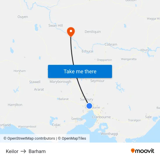 Keilor to Barham map