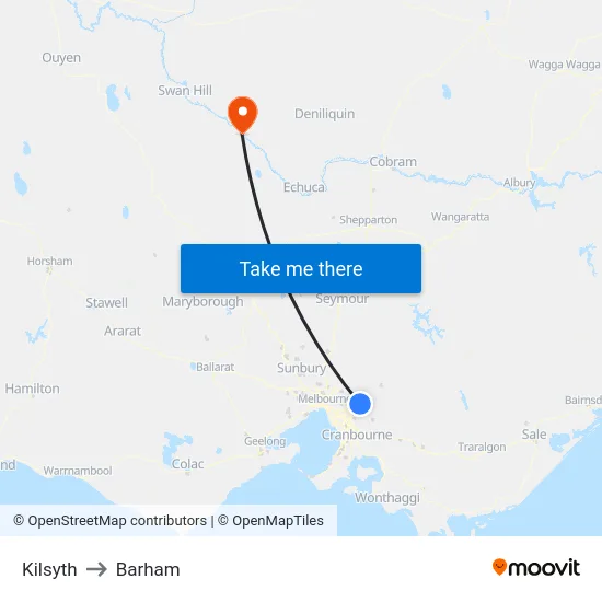 Kilsyth to Barham map