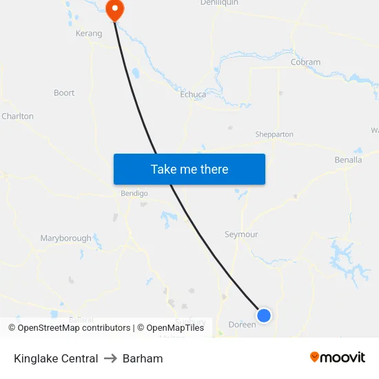 Kinglake Central to Barham map