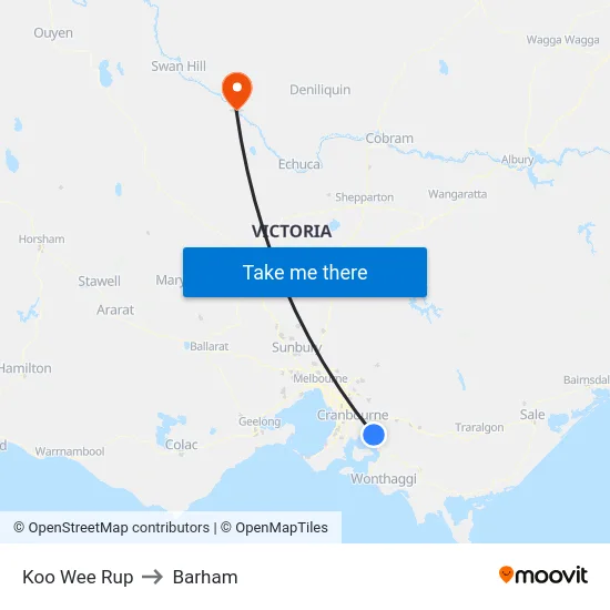 Koo Wee Rup to Barham map