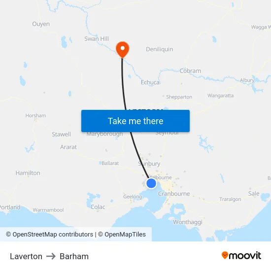 Laverton to Barham map