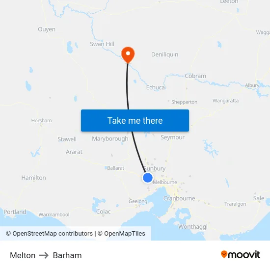 Melton to Barham map