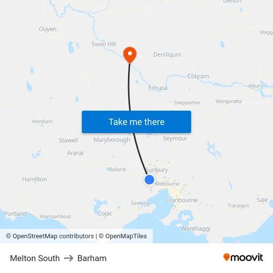 Melton South to Barham map