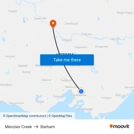 Menzies Creek to Barham map