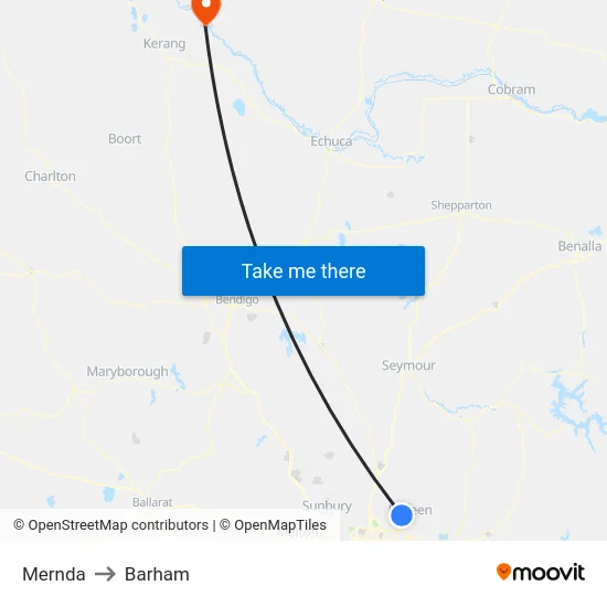 Mernda to Barham map