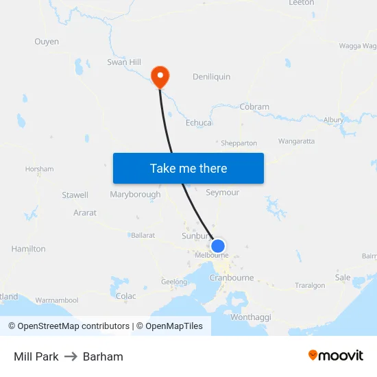 Mill Park to Barham map
