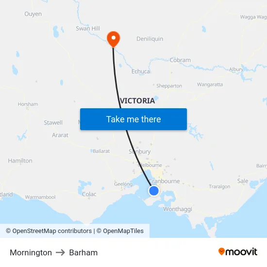 Mornington to Barham map