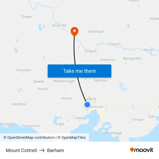 Mount Cottrell to Barham map