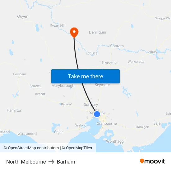North Melbourne to Barham map