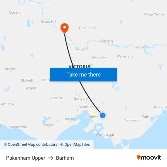 Pakenham Upper to Barham map