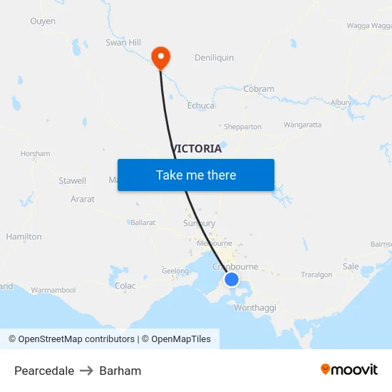 Pearcedale to Barham map