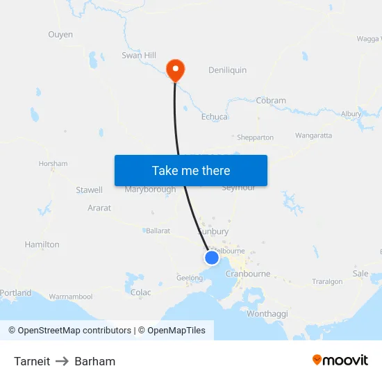 Tarneit to Barham map