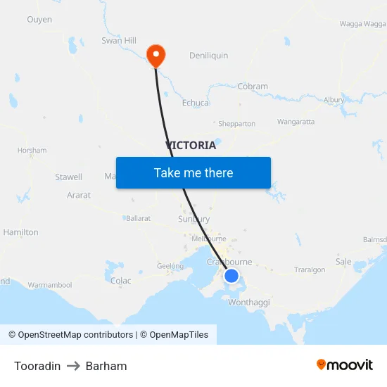 Tooradin to Barham map