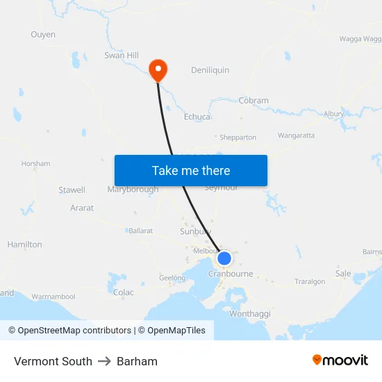 Vermont South to Barham map