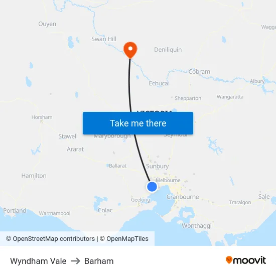 Wyndham Vale to Barham map