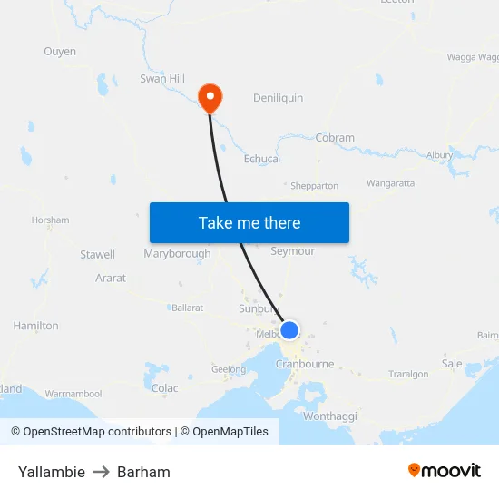 Yallambie to Barham map