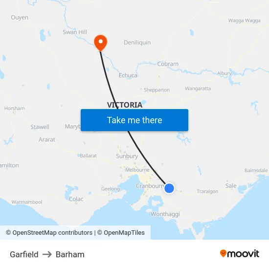 Garfield to Barham map