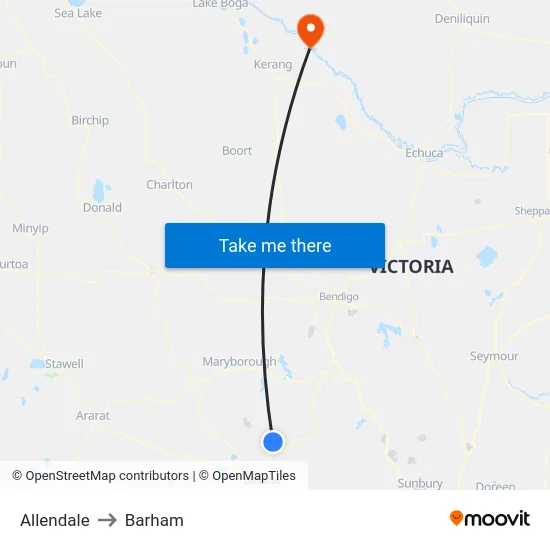 Allendale to Barham map