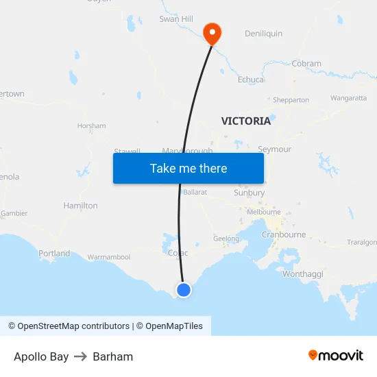Apollo Bay to Barham map