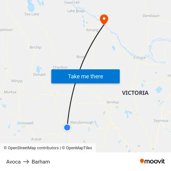 Avoca to Barham map