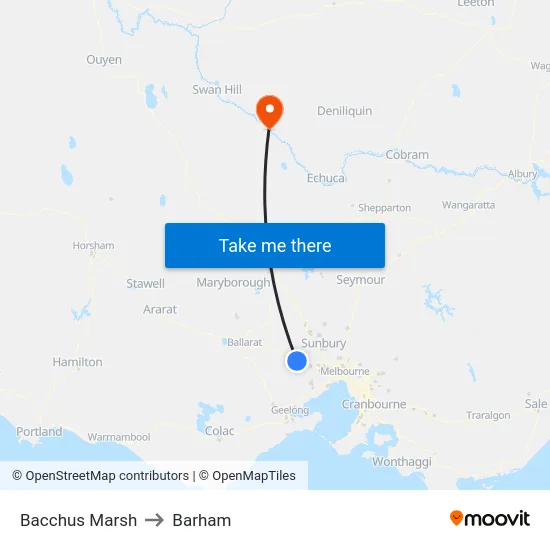 Bacchus Marsh to Barham map