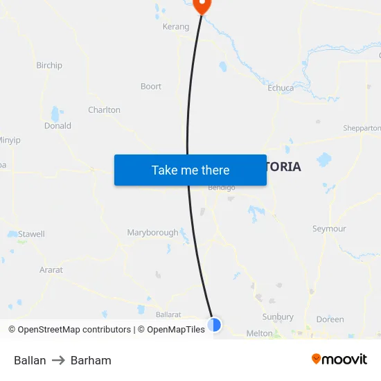 Ballan to Barham map