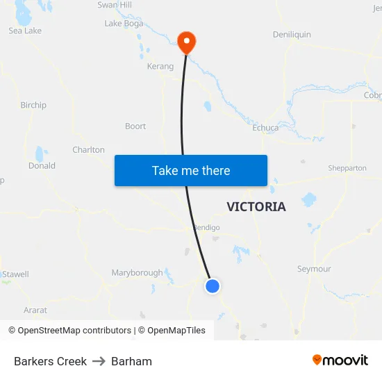 Barkers Creek to Barham map