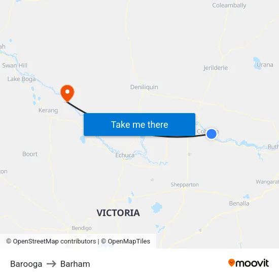 Barooga to Barham map