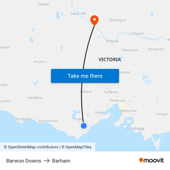 Barwon Downs to Barham map