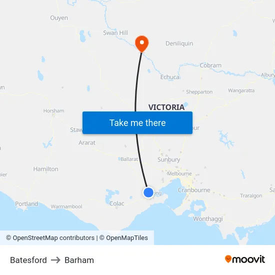 Batesford to Barham map