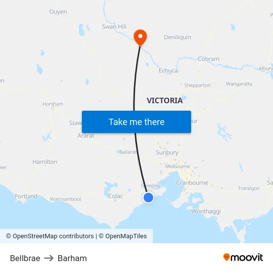 Bellbrae to Barham map