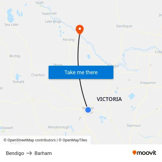 Bendigo to Barham map