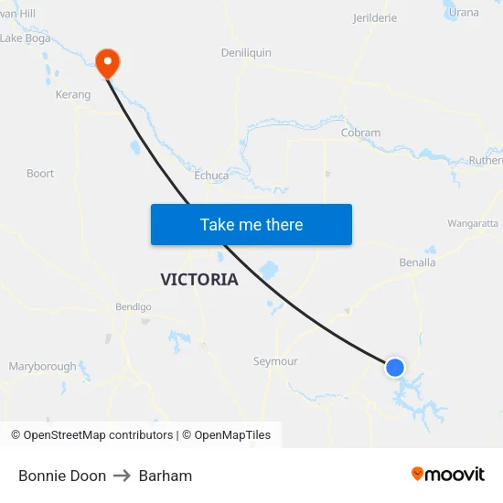 Bonnie Doon to Barham map