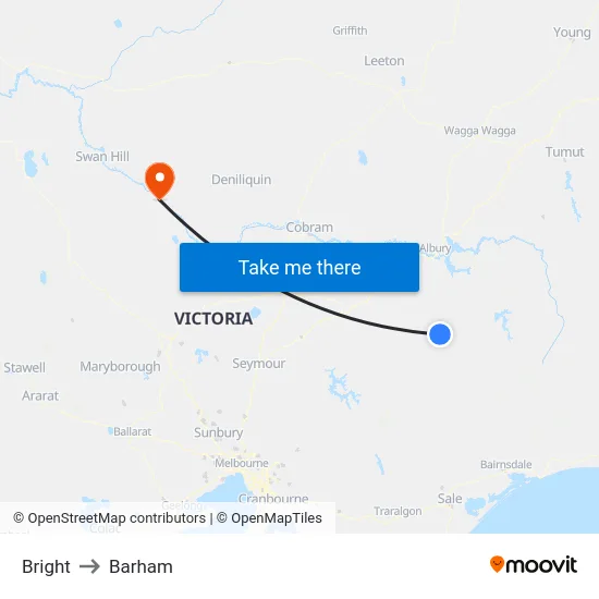 Bright to Barham map