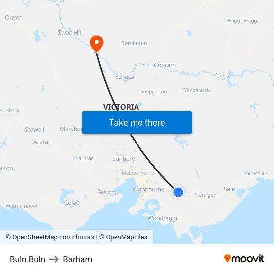 Buln Buln to Barham map