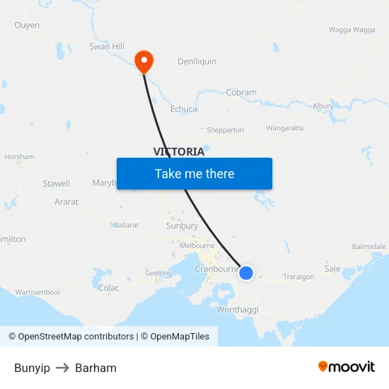 Bunyip to Barham map