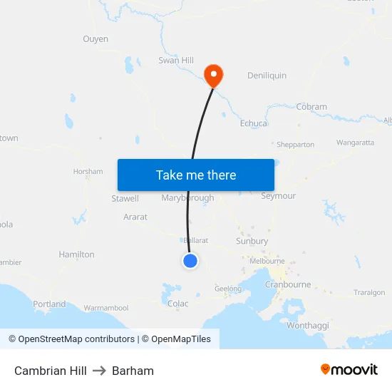 Cambrian Hill to Barham map