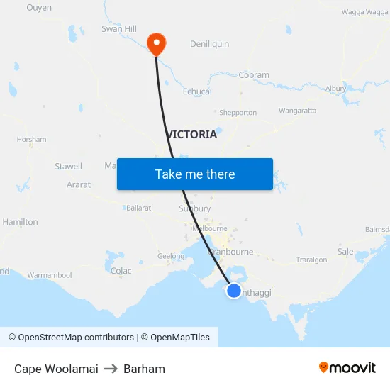 Cape Woolamai to Barham map