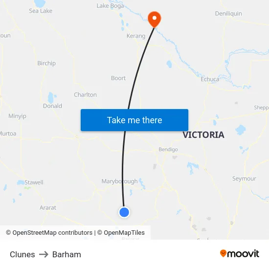 Clunes to Barham map