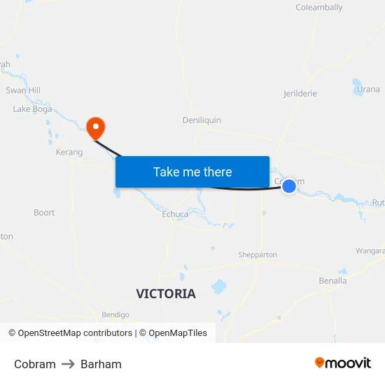 Cobram to Barham map