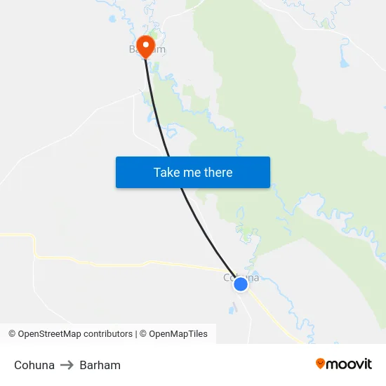 Cohuna to Barham map