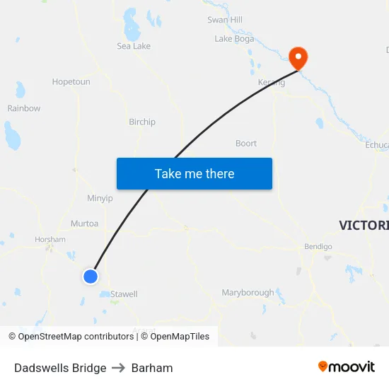 Dadswells Bridge to Barham map