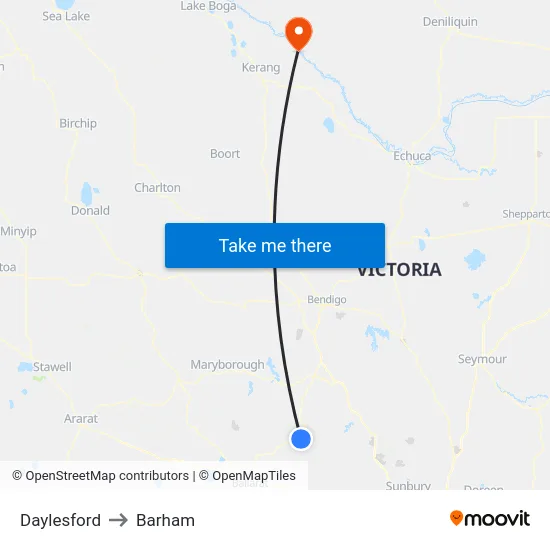 Daylesford to Barham map