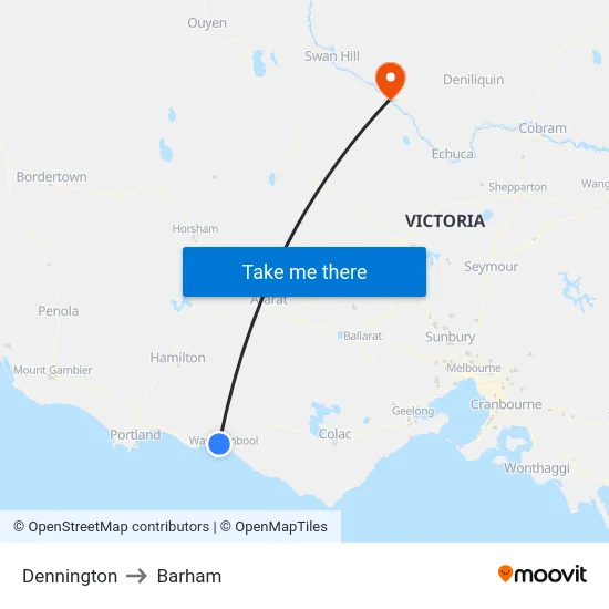 Dennington to Barham map