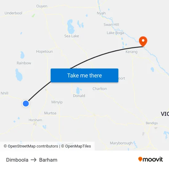 Dimboola to Barham map