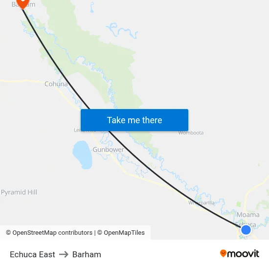 Echuca East to Barham map