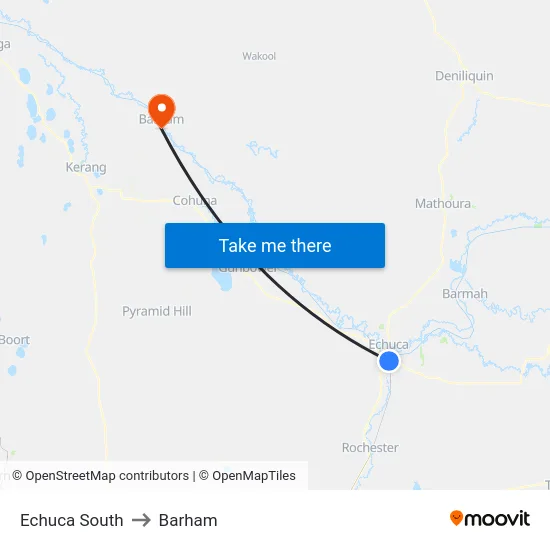 Echuca South to Barham map