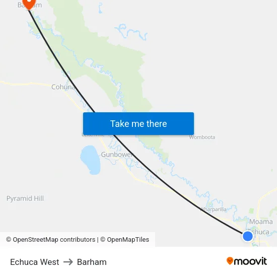 Echuca West to Barham map