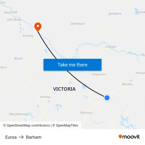 Euroa to Barham map