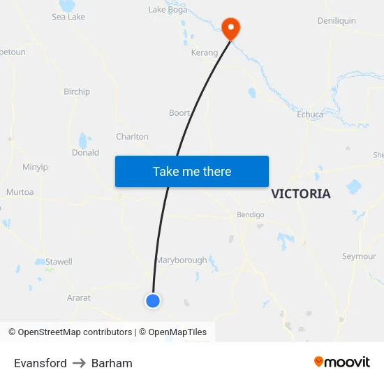 Evansford to Barham map